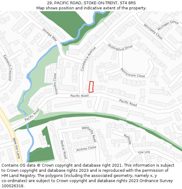 29, PACIFIC ROAD, STOKE-ON-TRENT, ST4 8RS: Location map and indicative extent of plot