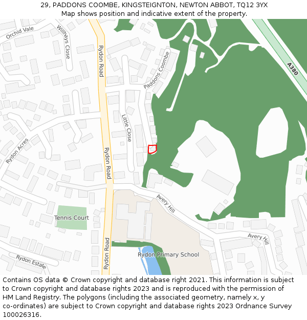 29, PADDONS COOMBE, KINGSTEIGNTON, NEWTON ABBOT, TQ12 3YX: Location map and indicative extent of plot