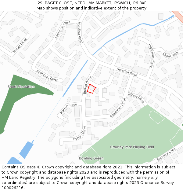 29, PAGET CLOSE, NEEDHAM MARKET, IPSWICH, IP6 8XF: Location map and indicative extent of plot