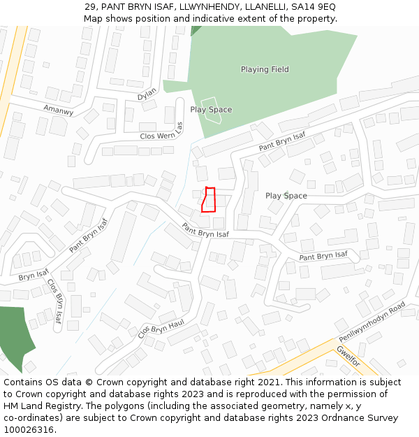 29, PANT BRYN ISAF, LLWYNHENDY, LLANELLI, SA14 9EQ: Location map and indicative extent of plot