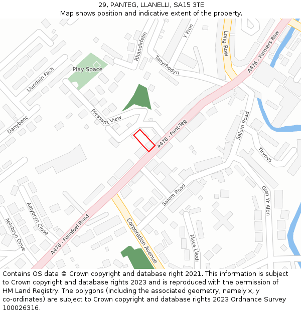 29, PANTEG, LLANELLI, SA15 3TE: Location map and indicative extent of plot