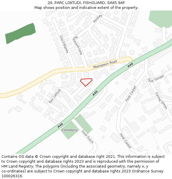 29, PARC LOKTUDI, FISHGUARD, SA65 9AF: Location map and indicative extent of plot