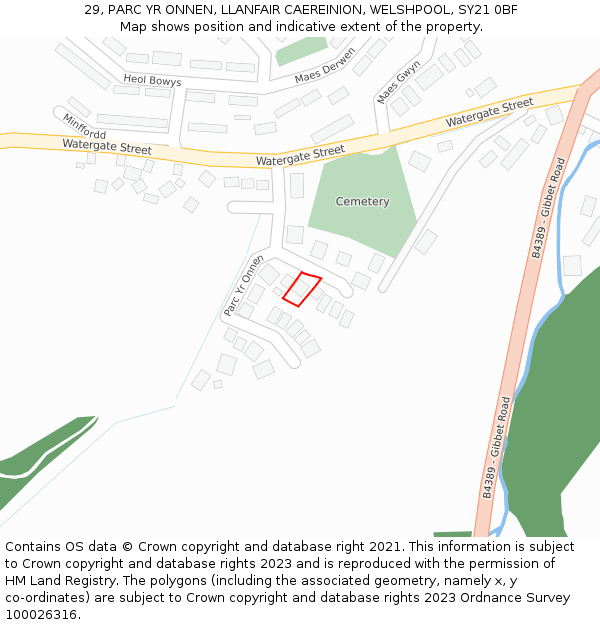 29, PARC YR ONNEN, LLANFAIR CAEREINION, WELSHPOOL, SY21 0BF: Location map and indicative extent of plot