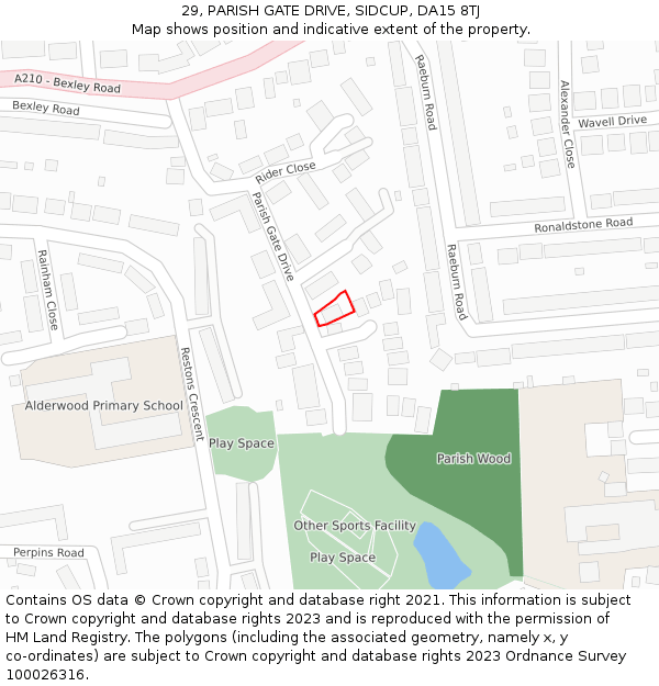 29, PARISH GATE DRIVE, SIDCUP, DA15 8TJ: Location map and indicative extent of plot