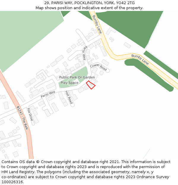 29, PARISI WAY, POCKLINGTON, YORK, YO42 2TG: Location map and indicative extent of plot