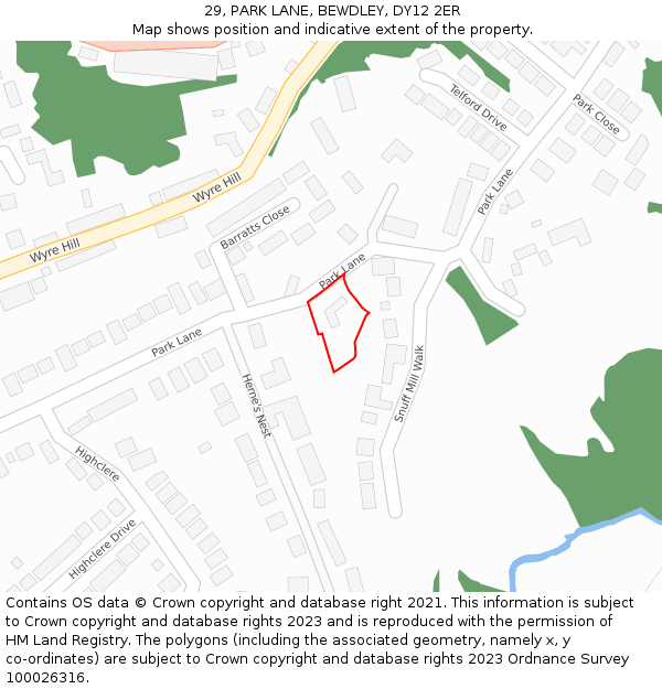 29, PARK LANE, BEWDLEY, DY12 2ER: Location map and indicative extent of plot