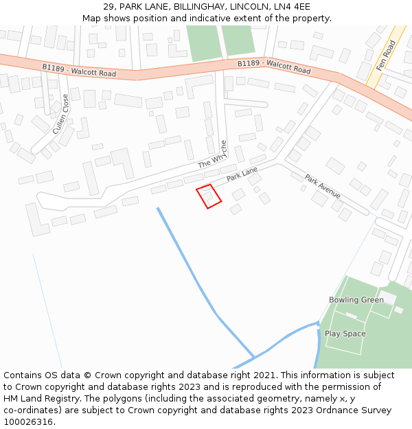 29, PARK LANE, BILLINGHAY, LINCOLN, LN4 4EE: Location map and indicative extent of plot