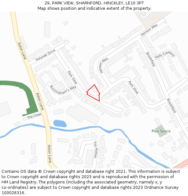 29, PARK VIEW, SHARNFORD, HINCKLEY, LE10 3PT: Location map and indicative extent of plot