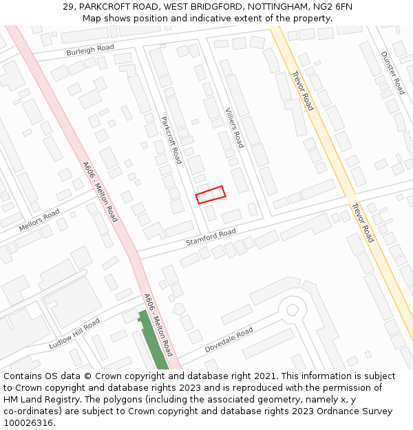 29, PARKCROFT ROAD, WEST BRIDGFORD, NOTTINGHAM, NG2 6FN: Location map and indicative extent of plot