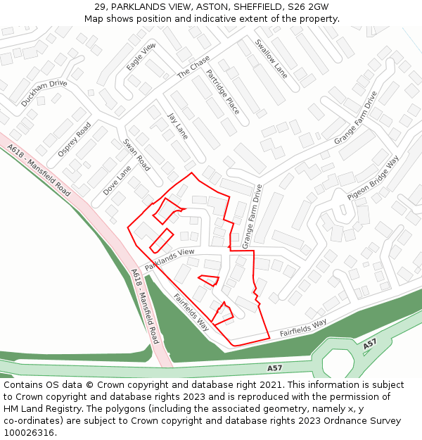 29, PARKLANDS VIEW, ASTON, SHEFFIELD, S26 2GW: Location map and indicative extent of plot