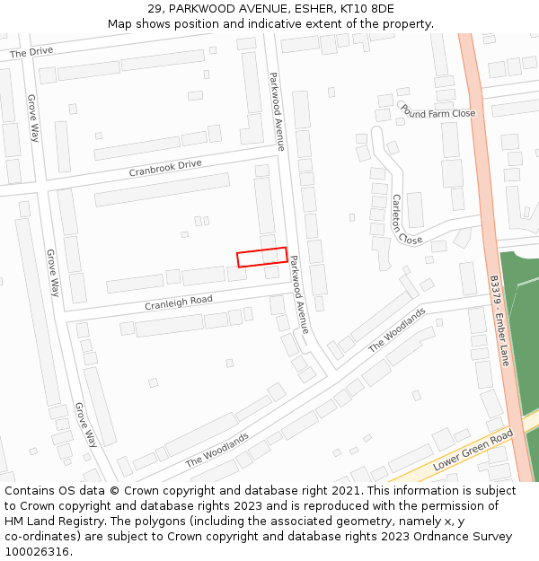 29, PARKWOOD AVENUE, ESHER, KT10 8DE: Location map and indicative extent of plot