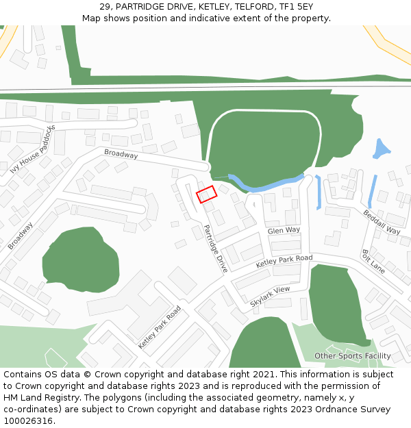29, PARTRIDGE DRIVE, KETLEY, TELFORD, TF1 5EY: Location map and indicative extent of plot