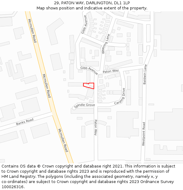 29, PATON WAY, DARLINGTON, DL1 1LP: Location map and indicative extent of plot
