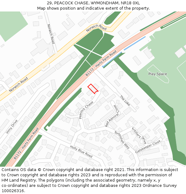 29, PEACOCK CHASE, WYMONDHAM, NR18 0XL: Location map and indicative extent of plot