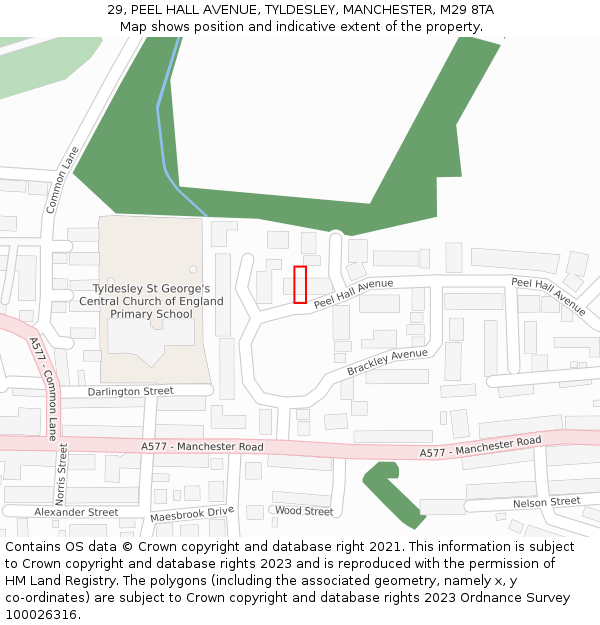 29, PEEL HALL AVENUE, TYLDESLEY, MANCHESTER, M29 8TA: Location map and indicative extent of plot