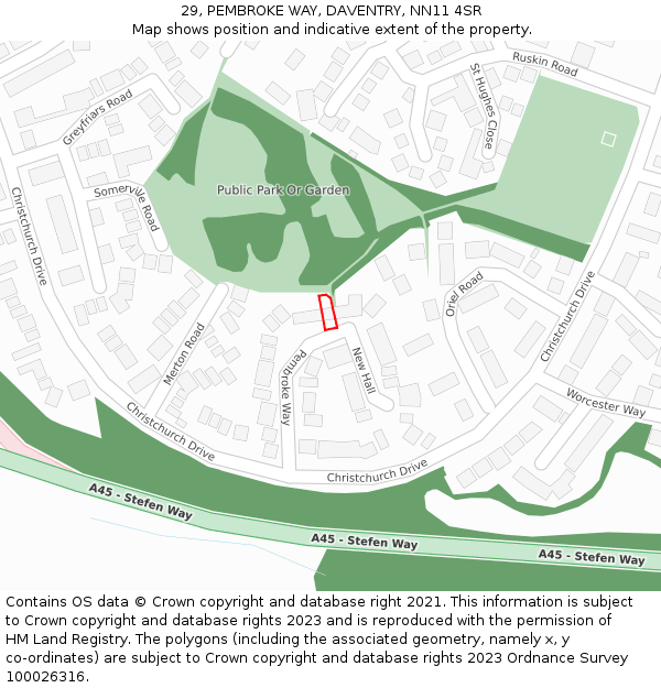 29, PEMBROKE WAY, DAVENTRY, NN11 4SR: Location map and indicative extent of plot
