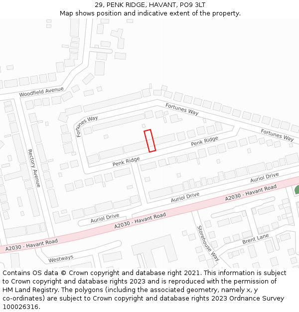 29, PENK RIDGE, HAVANT, PO9 3LT: Location map and indicative extent of plot