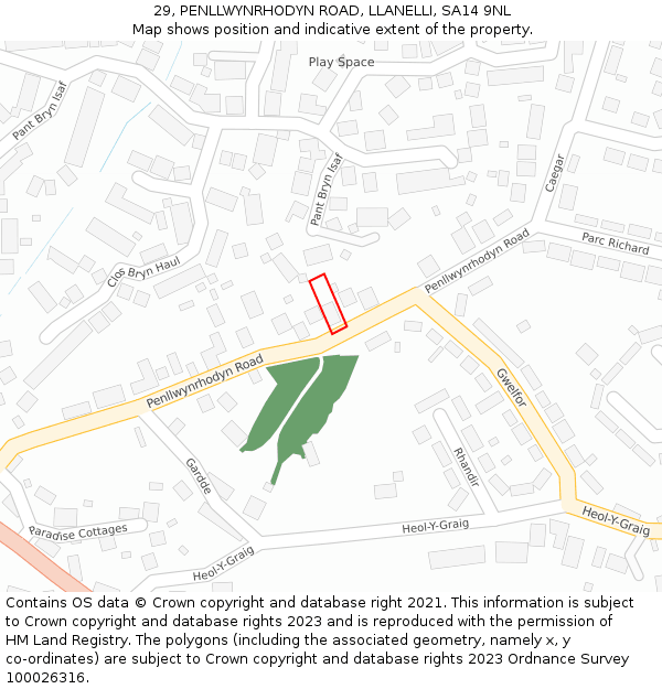 29, PENLLWYNRHODYN ROAD, LLANELLI, SA14 9NL: Location map and indicative extent of plot