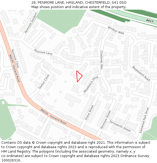 29, PENMORE LANE, HASLAND, CHESTERFIELD, S41 0SG: Location map and indicative extent of plot