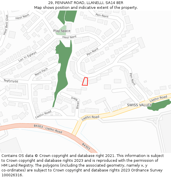 29, PENNANT ROAD, LLANELLI, SA14 8ER: Location map and indicative extent of plot