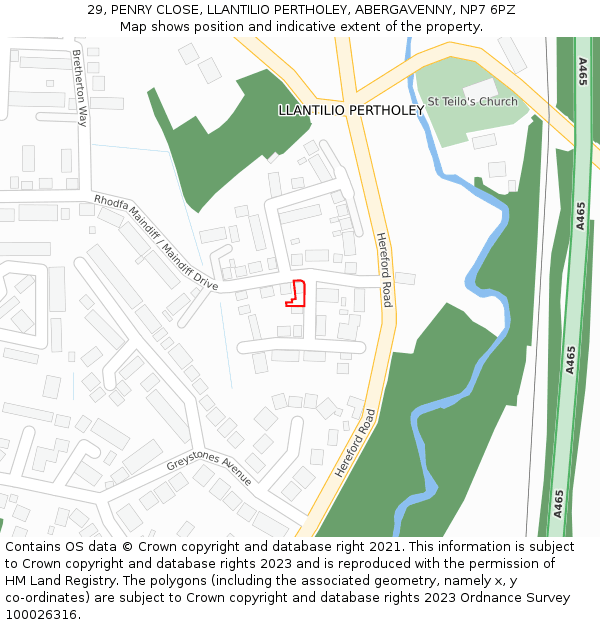 29, PENRY CLOSE, LLANTILIO PERTHOLEY, ABERGAVENNY, NP7 6PZ: Location map and indicative extent of plot
