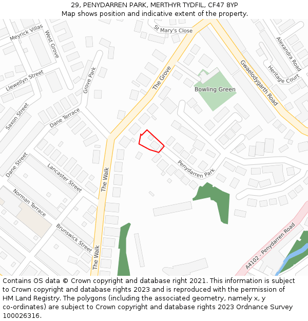 29, PENYDARREN PARK, MERTHYR TYDFIL, CF47 8YP: Location map and indicative extent of plot