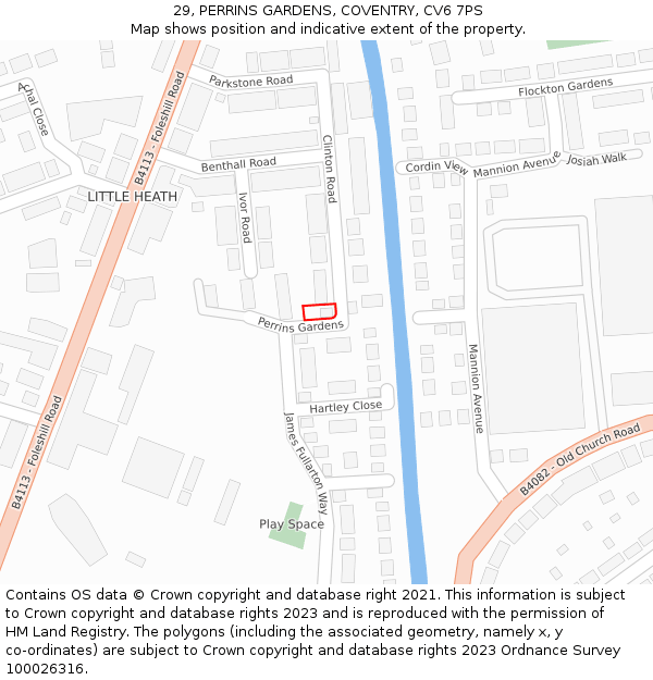 29, PERRINS GARDENS, COVENTRY, CV6 7PS: Location map and indicative extent of plot