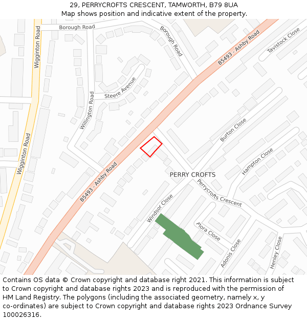 29, PERRYCROFTS CRESCENT, TAMWORTH, B79 8UA: Location map and indicative extent of plot