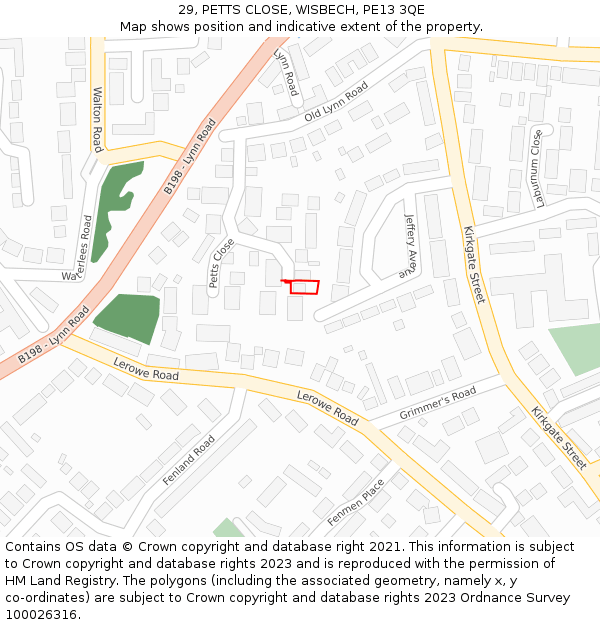 29, PETTS CLOSE, WISBECH, PE13 3QE: Location map and indicative extent of plot