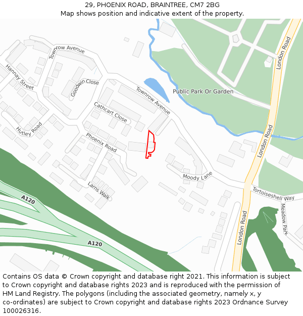 29, PHOENIX ROAD, BRAINTREE, CM7 2BG: Location map and indicative extent of plot
