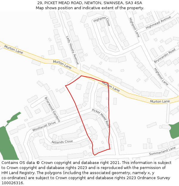 29, PICKET MEAD ROAD, NEWTON, SWANSEA, SA3 4SA: Location map and indicative extent of plot