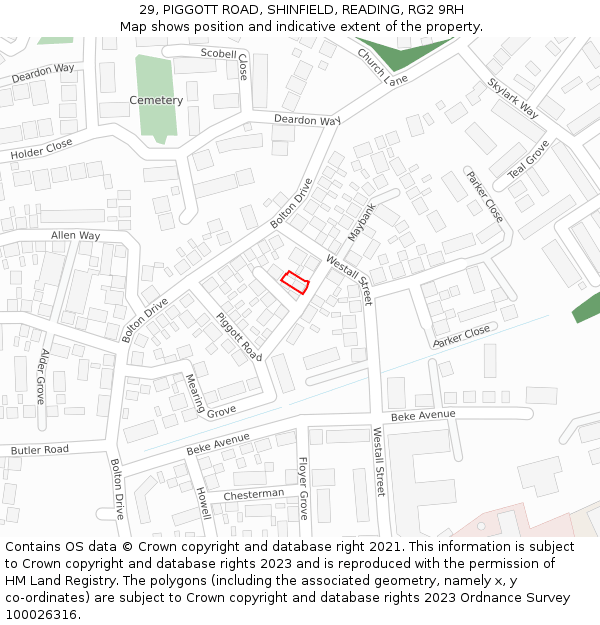 29, PIGGOTT ROAD, SHINFIELD, READING, RG2 9RH: Location map and indicative extent of plot