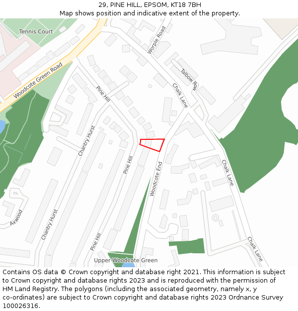 29, PINE HILL, EPSOM, KT18 7BH: Location map and indicative extent of plot