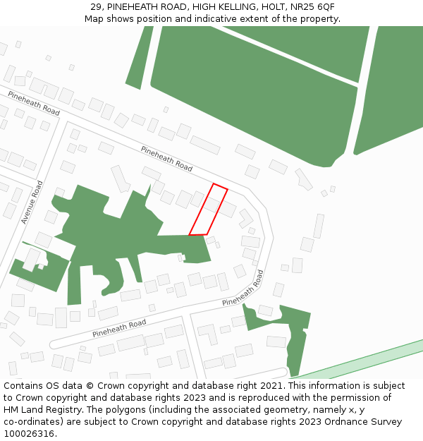 29, PINEHEATH ROAD, HIGH KELLING, HOLT, NR25 6QF: Location map and indicative extent of plot