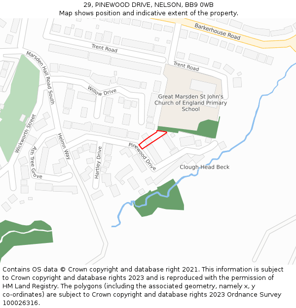 29, PINEWOOD DRIVE, NELSON, BB9 0WB: Location map and indicative extent of plot
