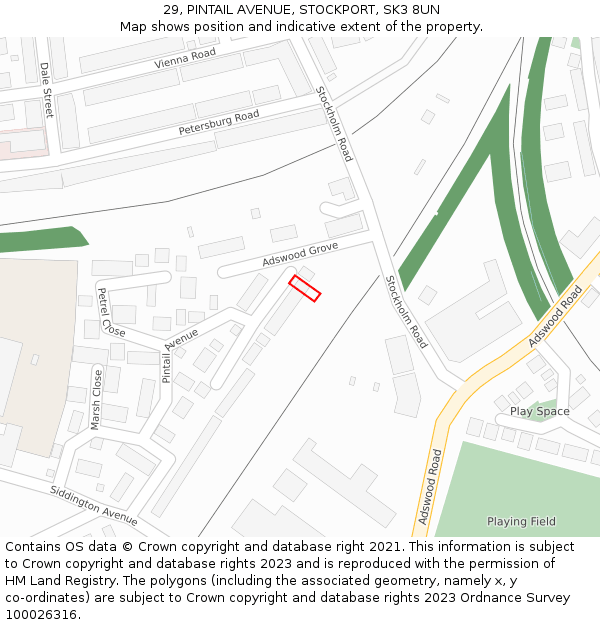 29, PINTAIL AVENUE, STOCKPORT, SK3 8UN: Location map and indicative extent of plot