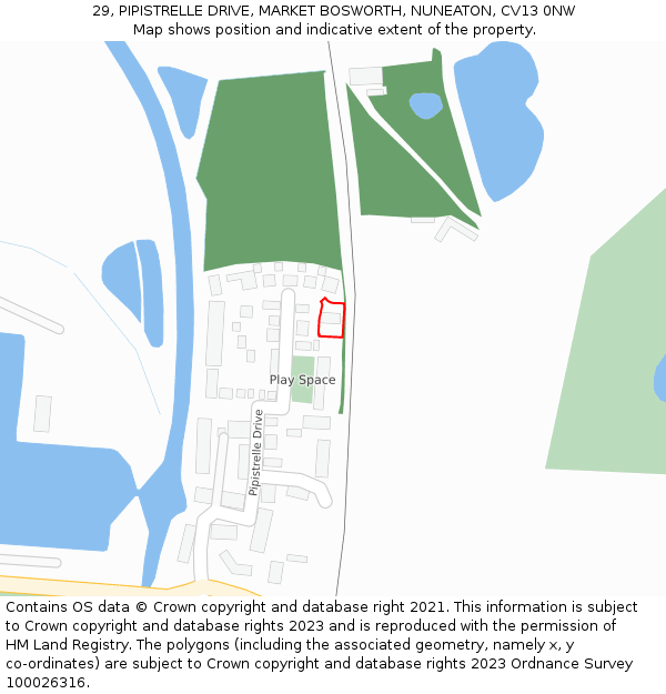 29, PIPISTRELLE DRIVE, MARKET BOSWORTH, NUNEATON, CV13 0NW: Location map and indicative extent of plot