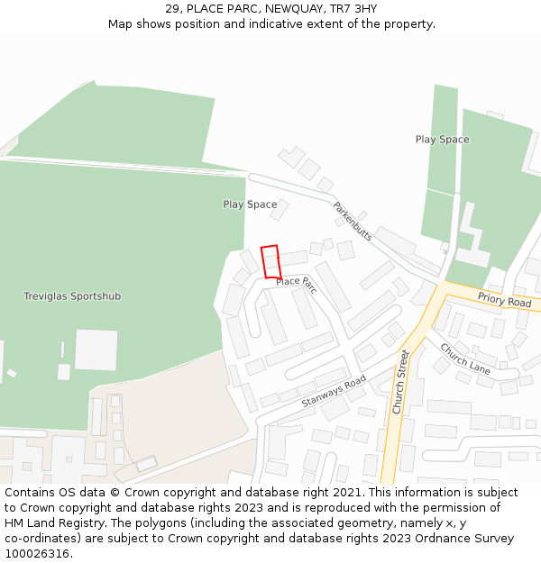 29, PLACE PARC, NEWQUAY, TR7 3HY: Location map and indicative extent of plot