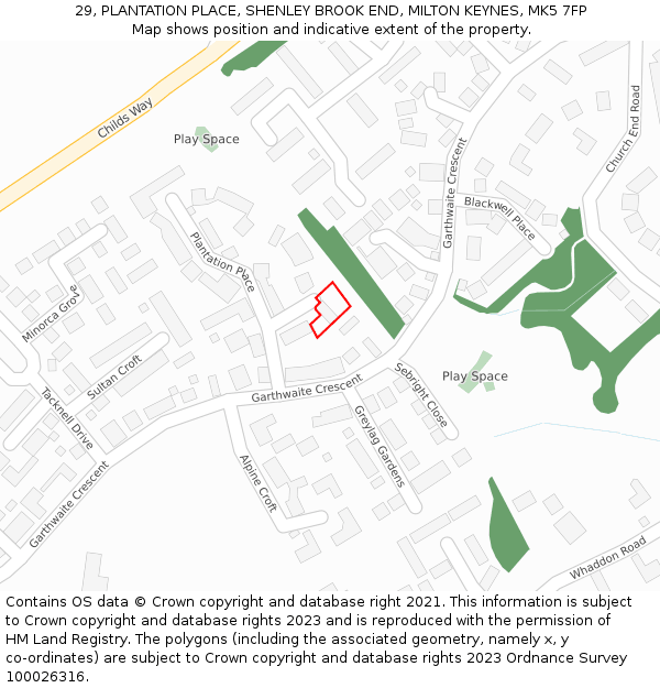 29, PLANTATION PLACE, SHENLEY BROOK END, MILTON KEYNES, MK5 7FP: Location map and indicative extent of plot