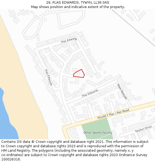 29, PLAS EDWARDS, TYWYN, LL36 0AS: Location map and indicative extent of plot