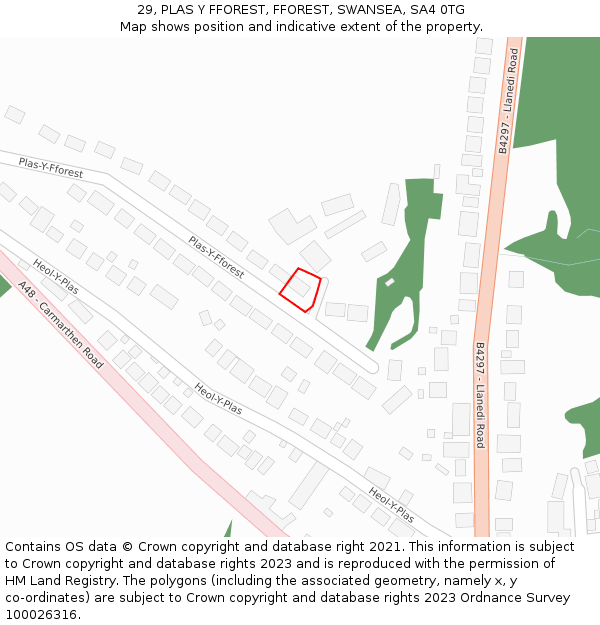 29, PLAS Y FFOREST, FFOREST, SWANSEA, SA4 0TG: Location map and indicative extent of plot