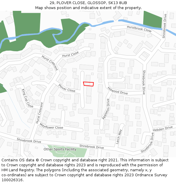 29, PLOVER CLOSE, GLOSSOP, SK13 8UB: Location map and indicative extent of plot