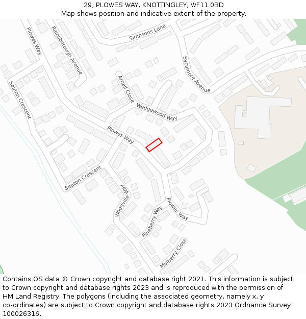 29, PLOWES WAY, KNOTTINGLEY, WF11 0BD: Location map and indicative extent of plot