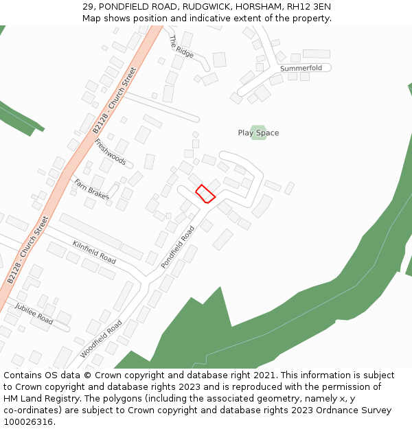 29, PONDFIELD ROAD, RUDGWICK, HORSHAM, RH12 3EN: Location map and indicative extent of plot