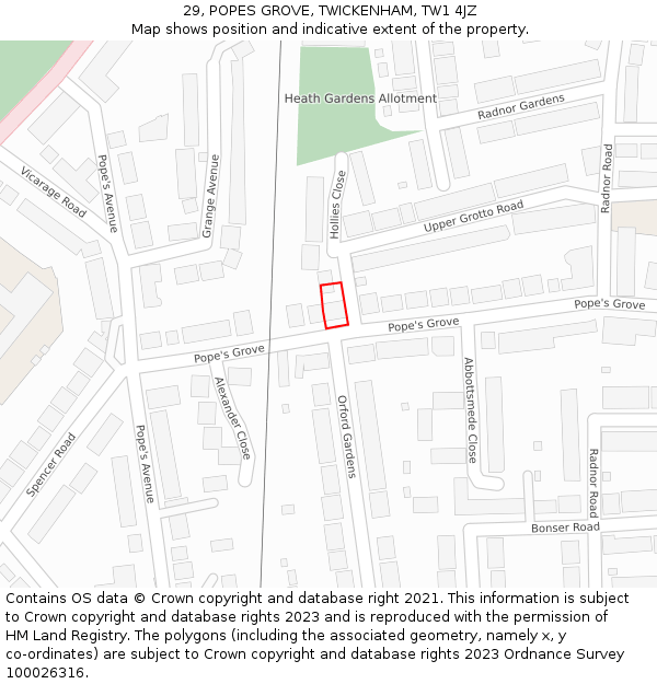 29, POPES GROVE, TWICKENHAM, TW1 4JZ: Location map and indicative extent of plot