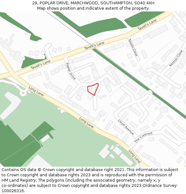 29, POPLAR DRIVE, MARCHWOOD, SOUTHAMPTON, SO40 4XH: Location map and indicative extent of plot