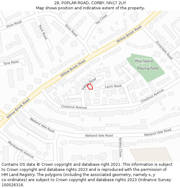 29, POPLAR ROAD, CORBY, NN17 2UY: Location map and indicative extent of plot