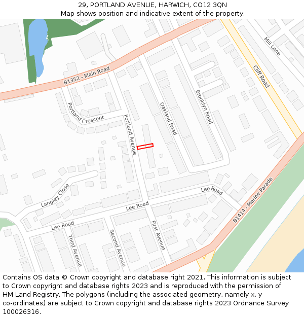 29, PORTLAND AVENUE, HARWICH, CO12 3QN: Location map and indicative extent of plot