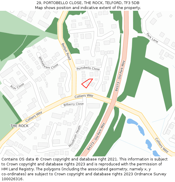 29, PORTOBELLO CLOSE, THE ROCK, TELFORD, TF3 5DB: Location map and indicative extent of plot