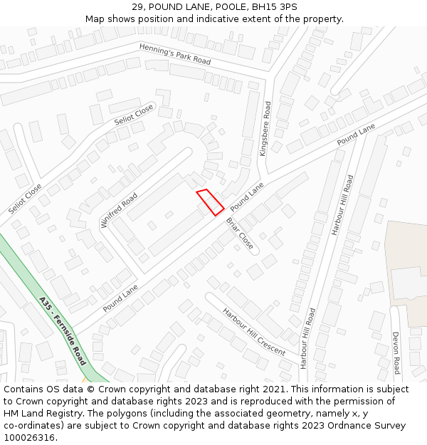 29, POUND LANE, POOLE, BH15 3PS: Location map and indicative extent of plot